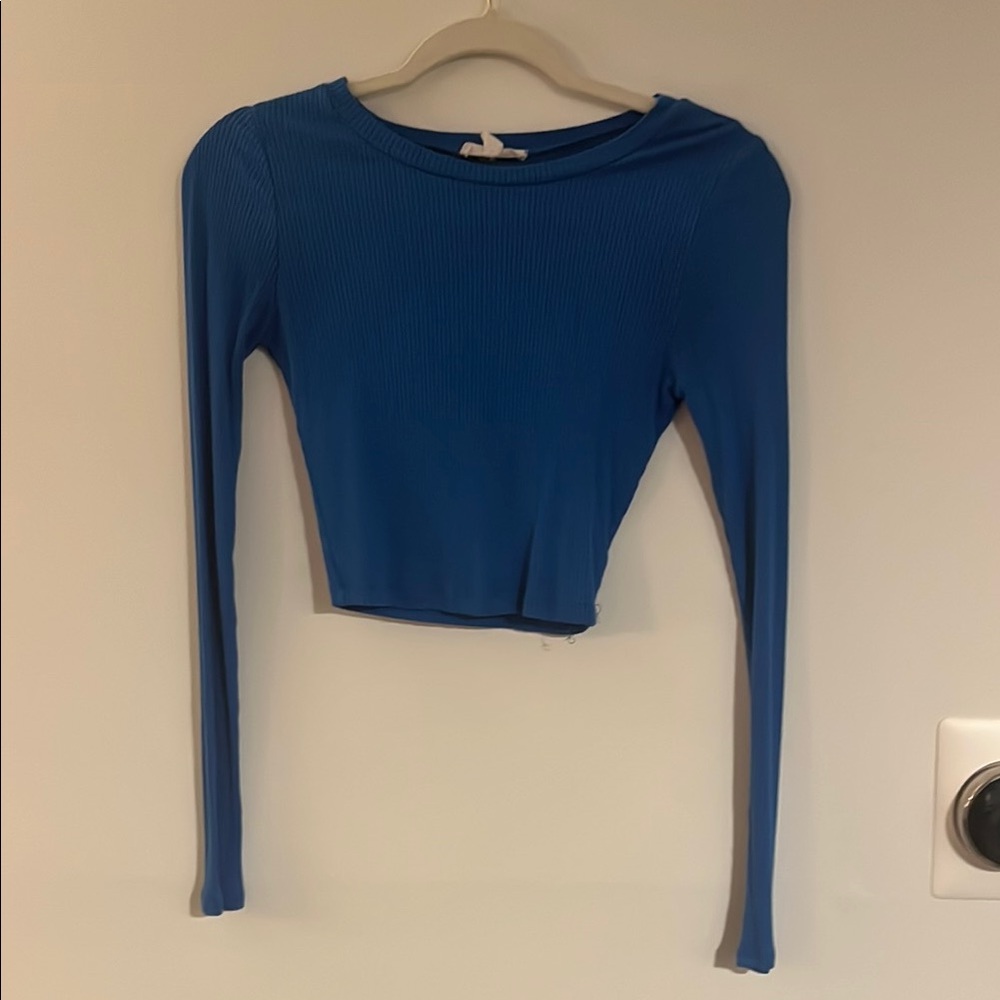 Blue Long Sleeve Ribbed Top